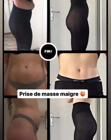 Avant après prise de masse maigre et tonification d'une élève FWJ à Montpellier