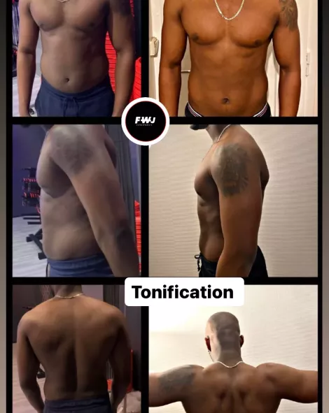 Avant après tonification et prise de muscle d'un élève de Coach Jeey à Montpellier